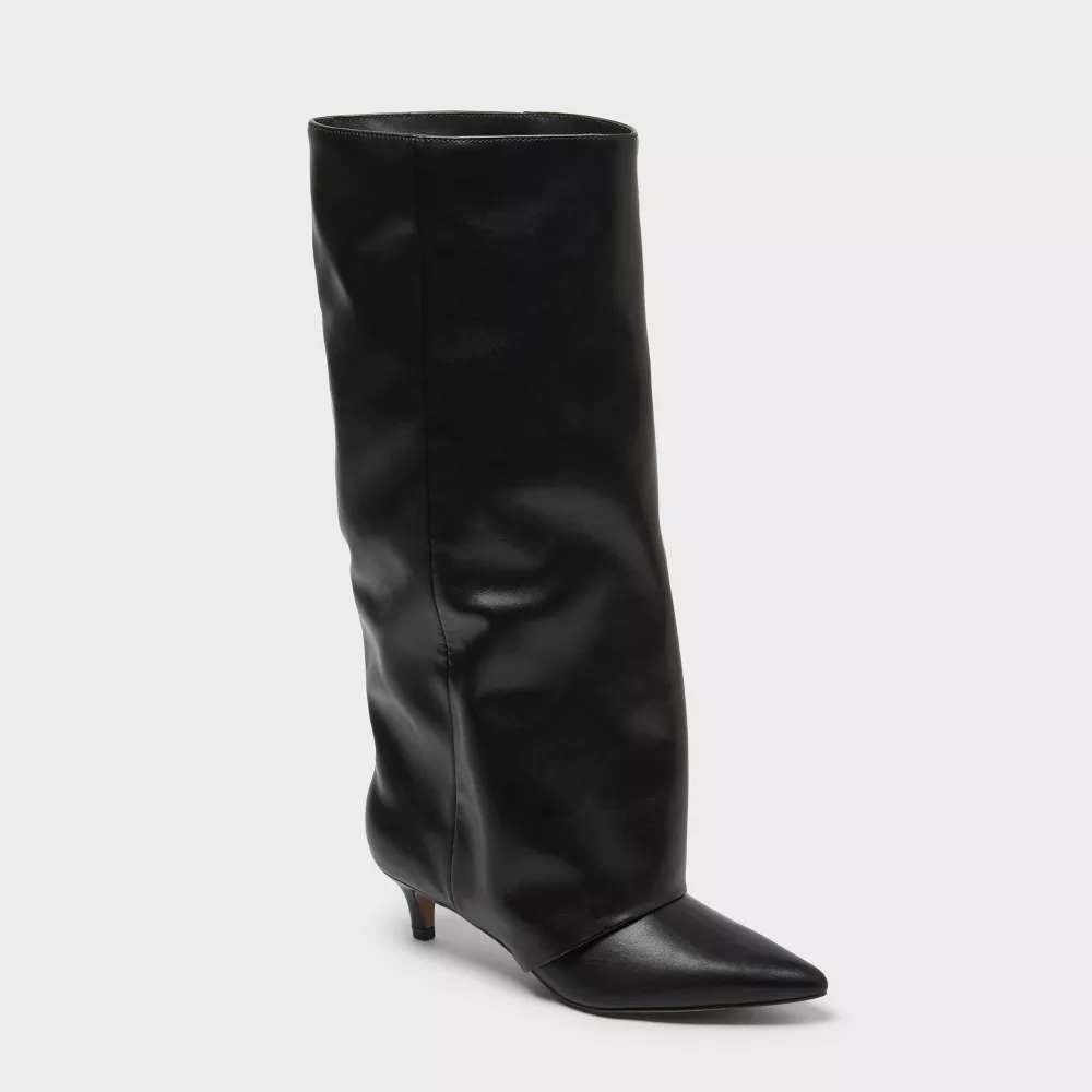 A New Day Bianca Tall Boots Black Pointed Toe Louis Heel | 10 Knee High Gaiter